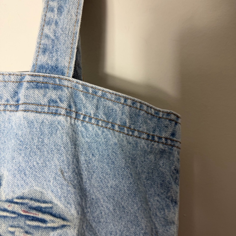 Vintage Denim Jean oversized Distressed Tote Bag Arizona Cactus - Picture 4 of 11